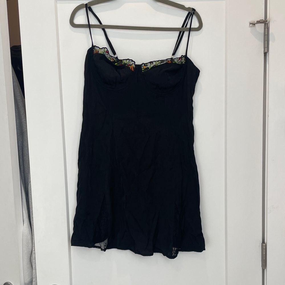 Black Women's Mini Dress with Lace and Floral Accents